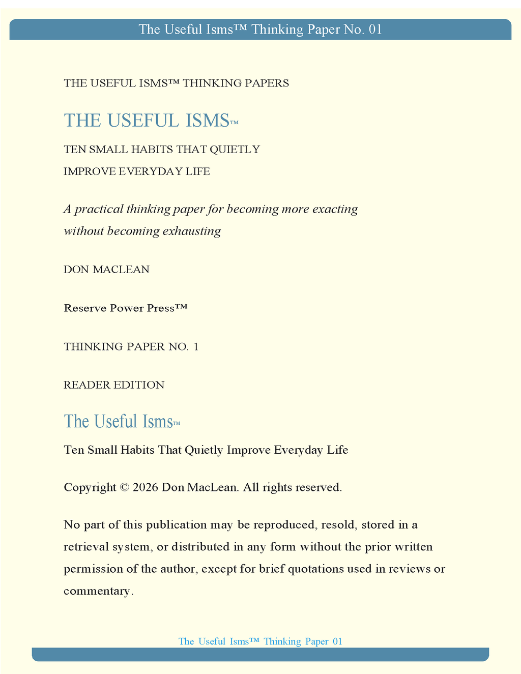 The Useful Isms  Thinking Paper No. 1